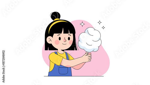 Girl holding cotton candy illustration