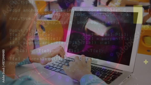 Animation of financial data processing over globe spain and connections