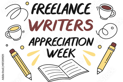 Freelance Writer Celebration Vector Illustration, Blogging and Content Writing Workspace Isolated on White