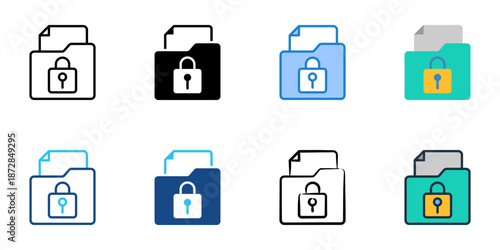 Secure Document icons set multiple style collection. Editable stroke
