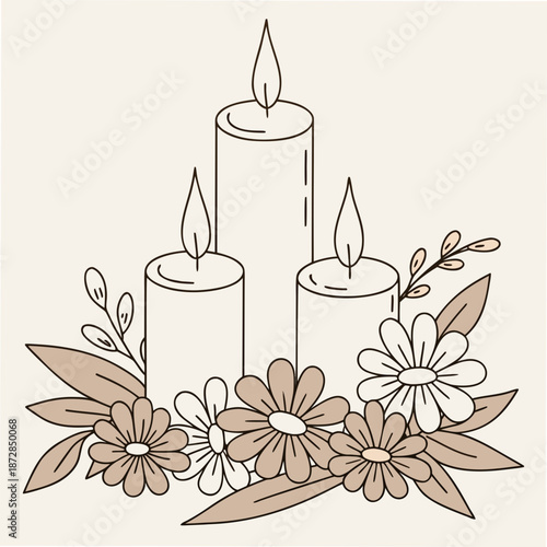 Soft realistic of three lit candles with flowers soft realistic vigil moment