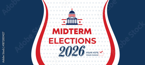 Midterm Elections 2026 USA Banner Set – Patriotic Red Blue Political Campaign Background with American Flag Style Design