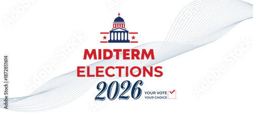 Midterm Elections 2026 USA Banner Set – Patriotic Red Blue Political Campaign Background with American Flag Style Design