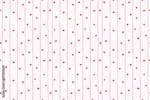 Whimsical red hearts on pink stripes pattern for Valentine's Day decor