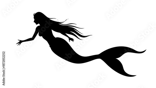 Elegant Mermaid Silhouette Vector – Graceful Mythical Siren Graphic for Nautical Branding and Fantasy Decor