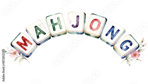 Just a girl who loves mahjong typography with watercolor floral and tiles, pink aesthetic design for board game lovers.