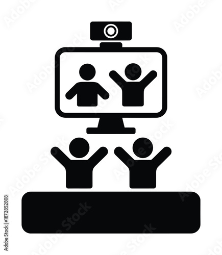 A vector illustration of people interacting through a video conference call