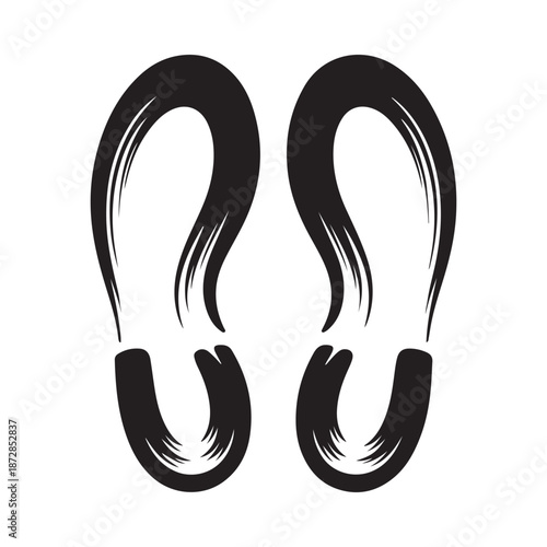 A simple black and white illustration depicting the sole prints of two human feet side by side