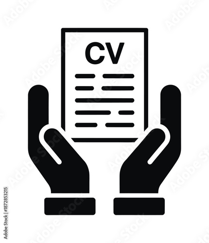 A vector illustration of hands holding a resume labeled CV