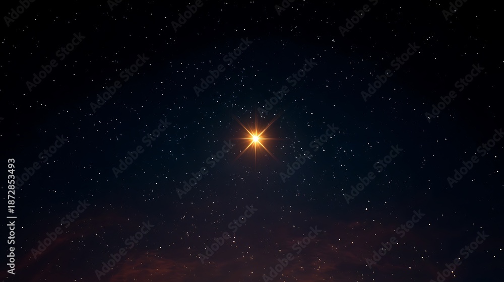 Fototapeta premium A bright star shining in a dark night sky with many small stars.