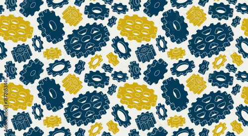 Gears and cogs seamless background, vector mechanical engineering endless wallpaper, fix and repair theme tiling pattern, elements can be used separately.