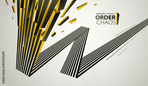 Chaos and order vector concept abstract background with lines explosion to debris in decay, 3D wallpaper with perspective lines going to chaos of destruction.
