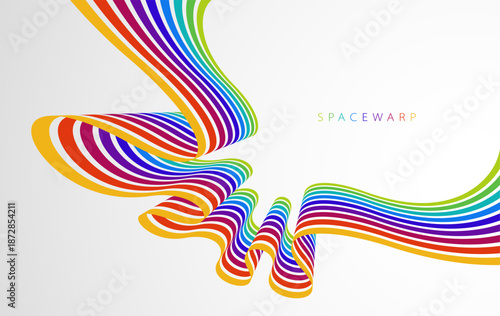 3D lines in 3D perspective colored in rainbow colors vector abstract background, bright wallpaper with dimensional curvy stripes.