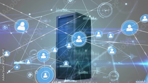 Wallpaper Mural Animation of connected icons and graphs over data server rack against white background Torontodigital.ca