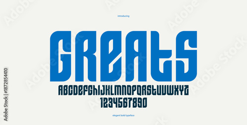 Bold simple sans serif display font for logos headers or slogans, vector thick and heavy geometric typeface, uppercase letters alphabet with numbers, poster and advertising.
