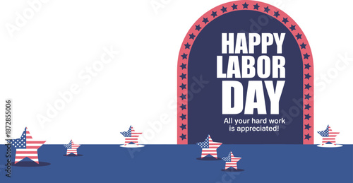 Happy Labor Day message with American flag stars