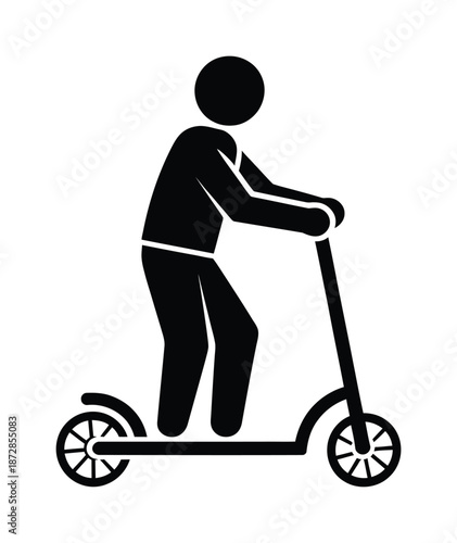A vector silhouette of a person riding a kick scooter in motion