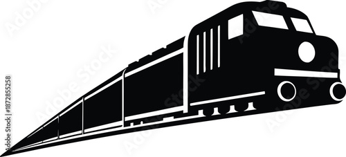 Freight Train bold, black silhouette vector of a freight train moving forward