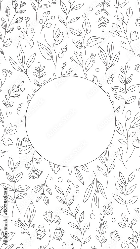 Obraz premium White Floral Pattern with Empty Circle.