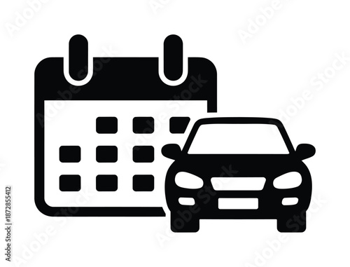A black vector calendar icon with a car symbolizes planning