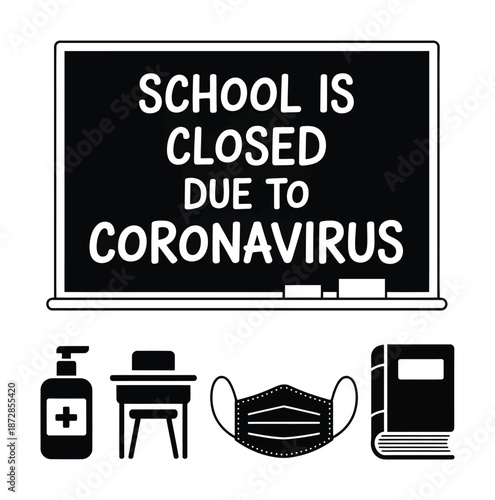A vector illustration of a sign announcing school closure due to Coronavirus