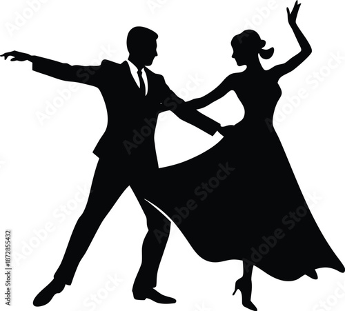 Silhouette vector illustration of a couple dancing the ballroom dance captivating black silhouette of a man and woman passionately dancing a ballroom dance