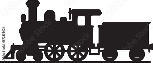Vintage train clean, bold silhouette of a vintage steam train and its cargo cars silhouette vector illustration