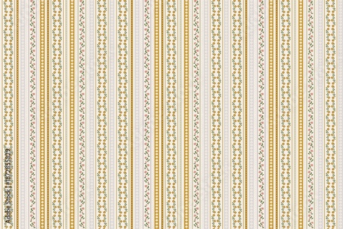 Vintage floral striped wallpaper with yellow and white patterns