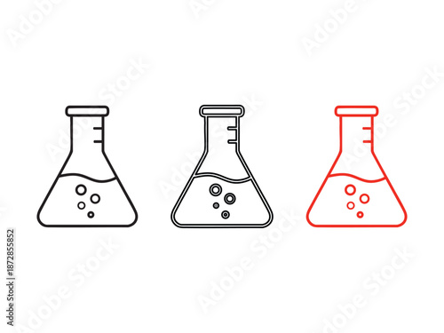 Three laboratory beakers in varying styles a minimalist silhouette