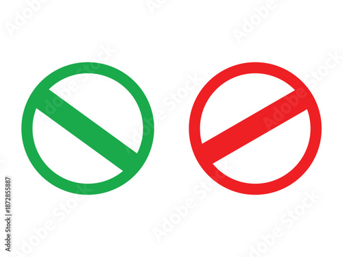 Prohibited signs with diagonal lines a green and red illustration silhouette