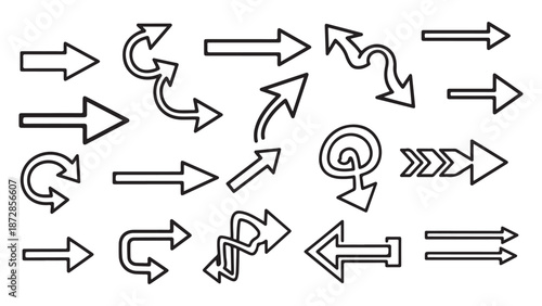 Hand-Drawn Arrow Collection in Black and White on Transparent Background