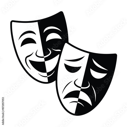 Vector illustration of comedy and tragedy theater masks in black and white