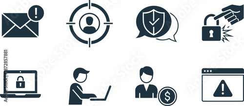 Cybersecurity icons set: protection, privacy, and digital security concepts.