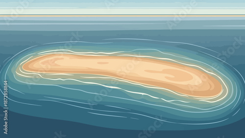 Solitary Island Amidst Blue Depths: A lone, sandy isle sits serenely in the ocean's embrace, an idyllic paradise framed by the endless horizon. 