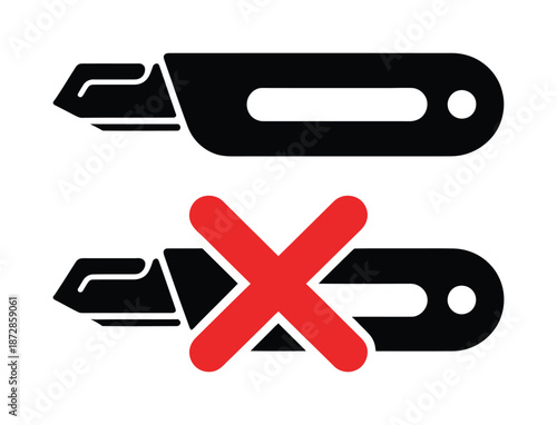 Vector icons depicting correct use of utility knife and an incorrect usage