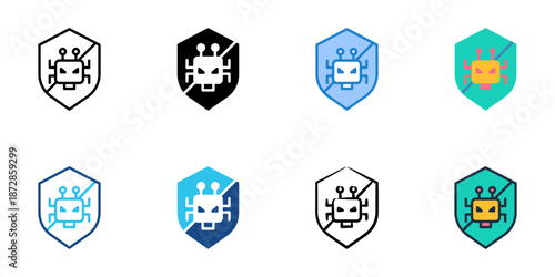 Botnet Protection icons set multiple style collection. Editable stroke 
