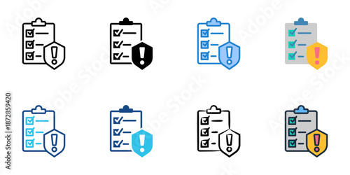 Risk Assessment icons set multiple style collection. Editable stroke 
