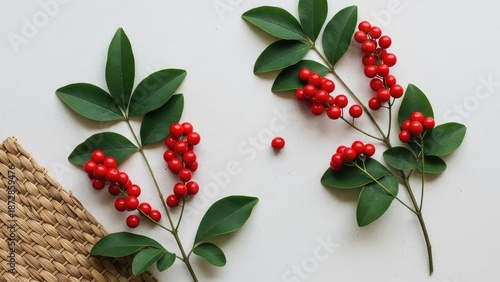 Bright red berries on green leaves