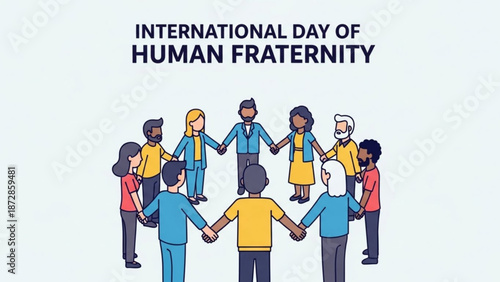 Diverse group of people holding hands in unity on international day of human fraternity with a white background with diversity and inclusion
