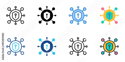 Internet Security icons set multiple style collection. Editable stroke 
