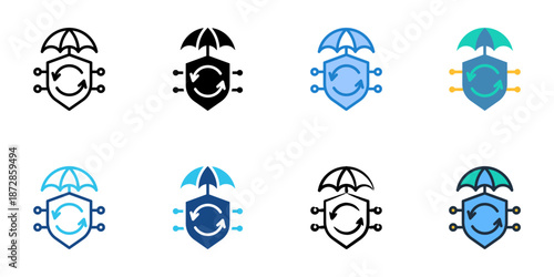 Cybersecurity Insurance icons set multiple style collection. Editable stroke 
