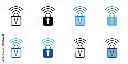 Wireless Security icons set multiple style collection. Editable stroke 
