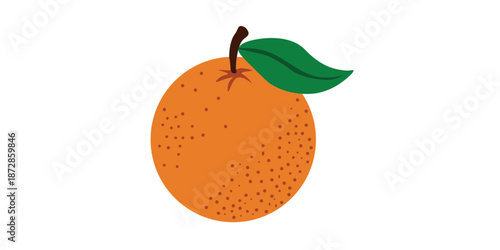 Single orange fruit vector illustration with green leaf isolated on white background.