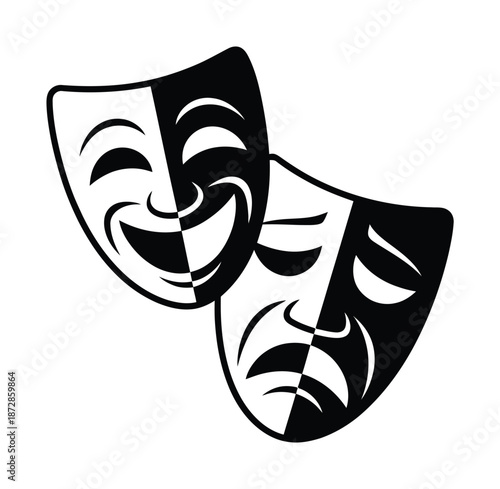 Black and white vector illustration of comedy and tragedy masks