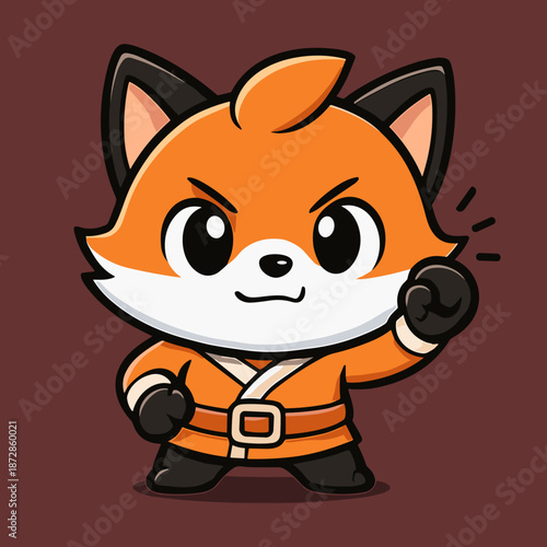 Cartoon fox strikes dynamic kung fu pose illustration