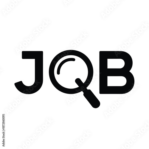 Black vector logo with magnifying glass symbol representing job search
