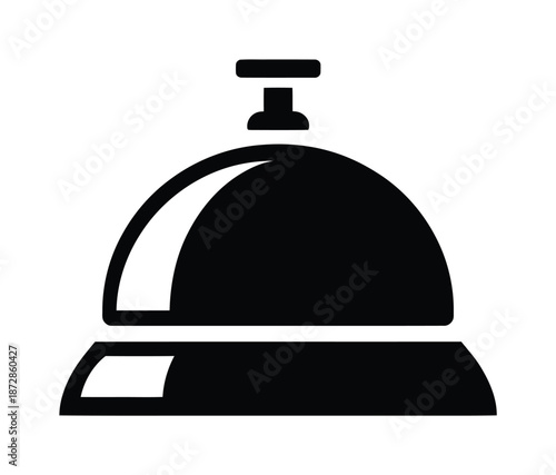 Black and white vector illustration of a classic hotel service bell on a stand