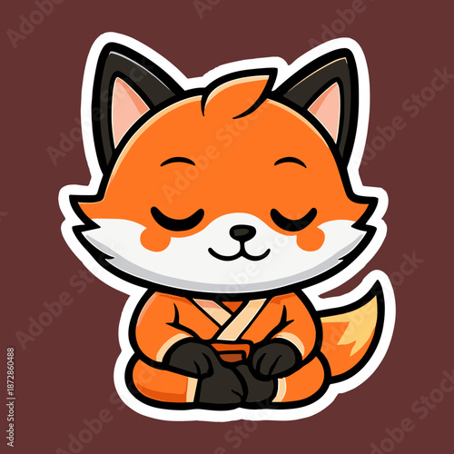 Cartoon fox in a karate gi meditating peacefully