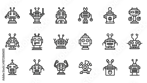 Collection of Simple Robot Icons in Various Designs.