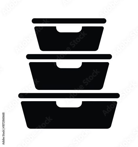 Black vector illustration of three stacked storage containers